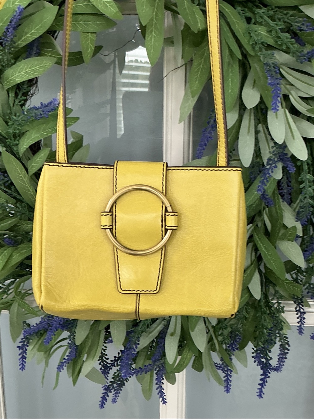 HOBO Yellow Leather Crossbody with Gold Ring Accent